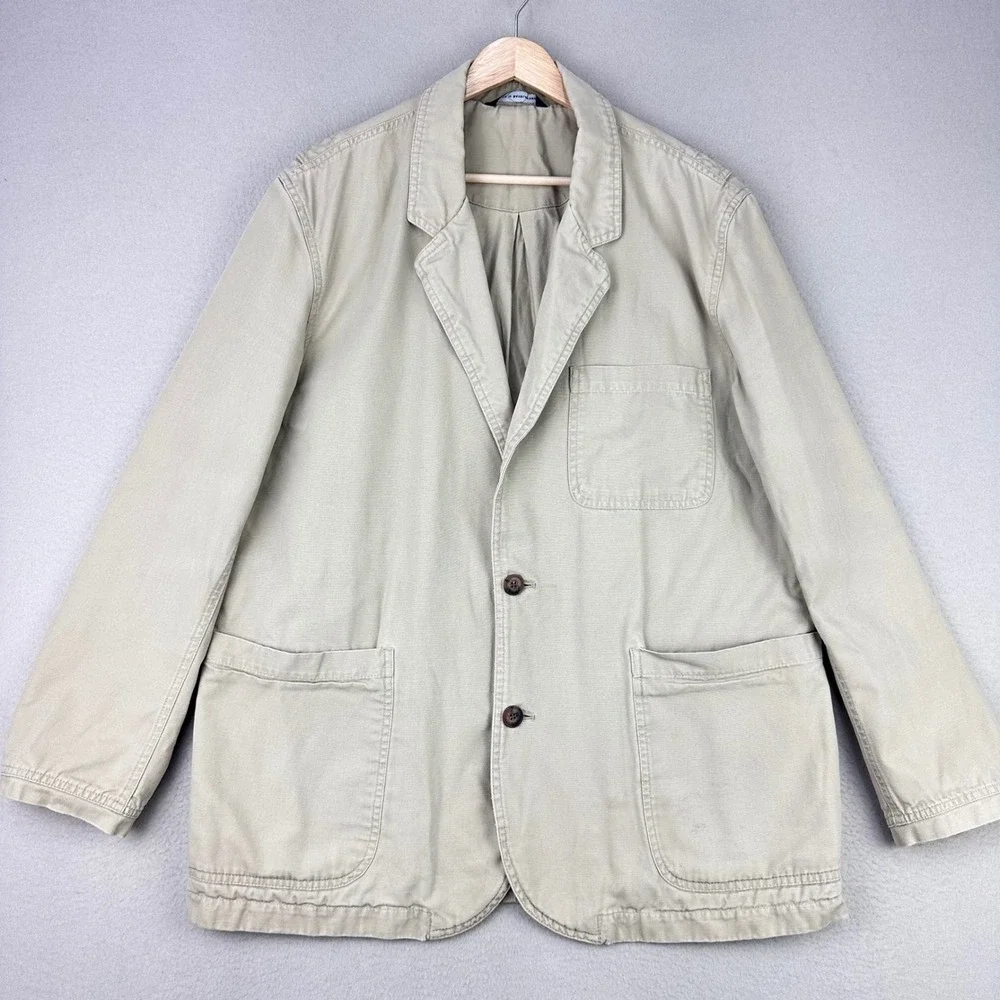 Duluth Presentation Blazer Jacket Mens Large‎ Khaki Cotton Canvas Fire Hose Work